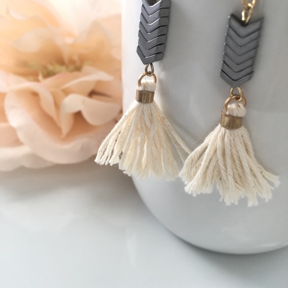 Chevron Tassel Dangle Drop Earrings - Picture 2 of 6